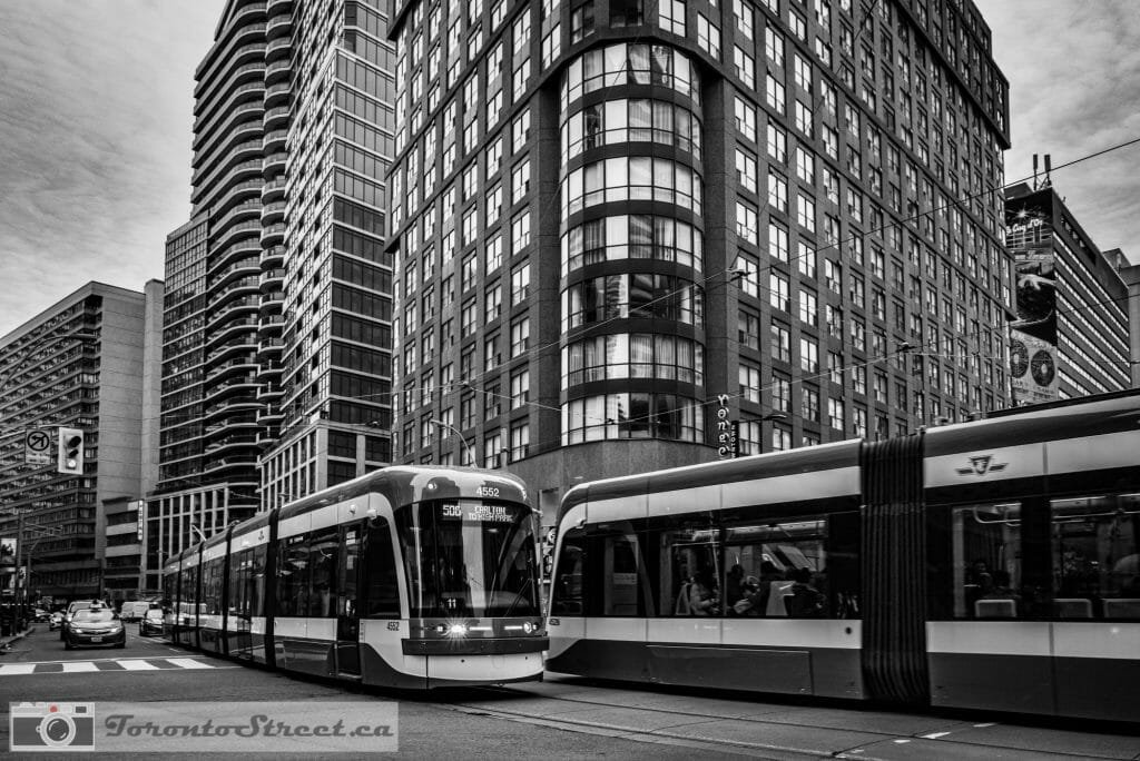 Street Photography In Toronto Two street cars meet
