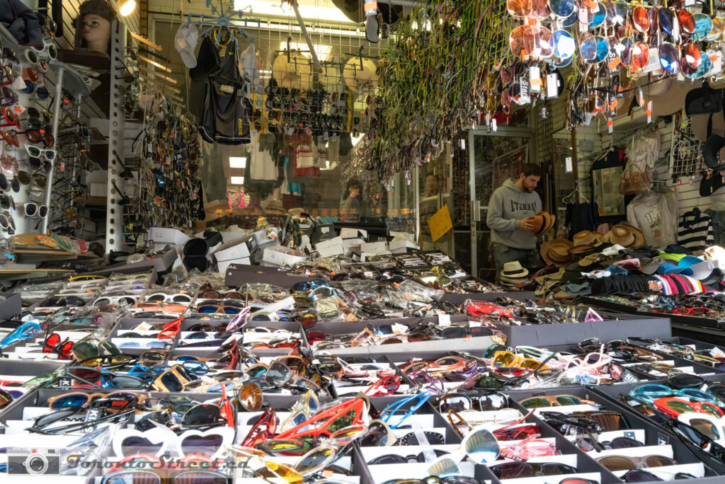 Sunglasses market stall overflowing with hundreds of colourful frames, downtown Toronto, Leica Q2