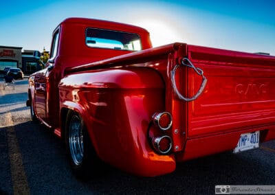 Backlit Stepside bed and stamped tailgate with the sun dropping behind it, Leica Q3