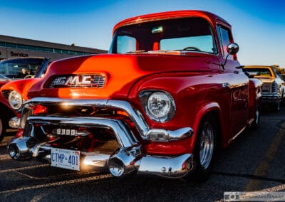 Low angle on the GMC 9300 front bumper and grille chrome, Leica Q3