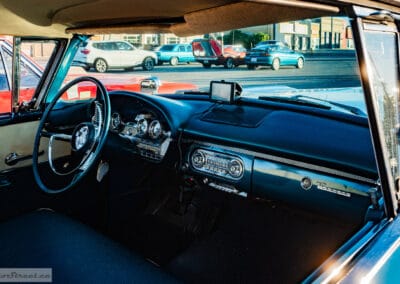 Edsel dashboard with the Teletouch shift buttons set in the steering wheel hub, Leica Q3
