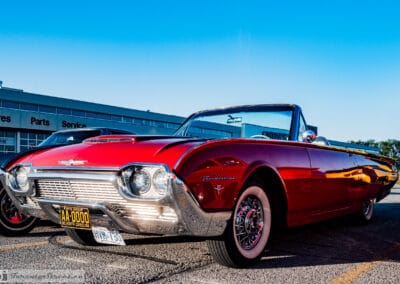 Red 1961 Thunderbird Bullet Bird, top down, parked at a Richmond Hill cruise night north of Toronto, Leica Q3